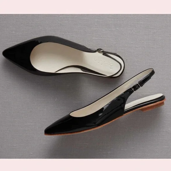 Boden NEW Black Patent Leather Slingback Flats w Buckle Fastener - Size (39)8.5 - Picture 1 of 9